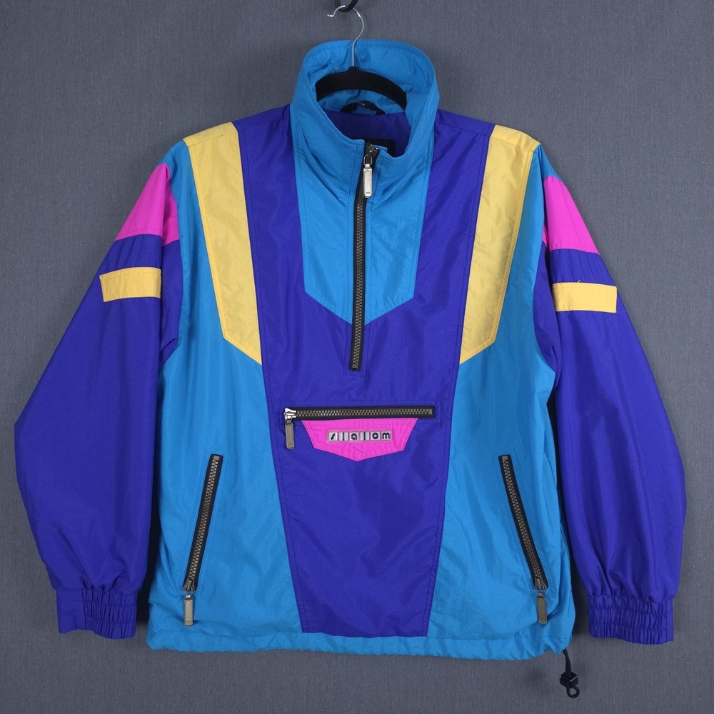 Vintage Slalom Ski Wear Pullover Anorak Jacket Vaporwave 90s Colorblock Medium